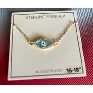 Sterling Forever 14K GP Turquoise Enamel CZ Accent Evil Eye Pendant Necklace